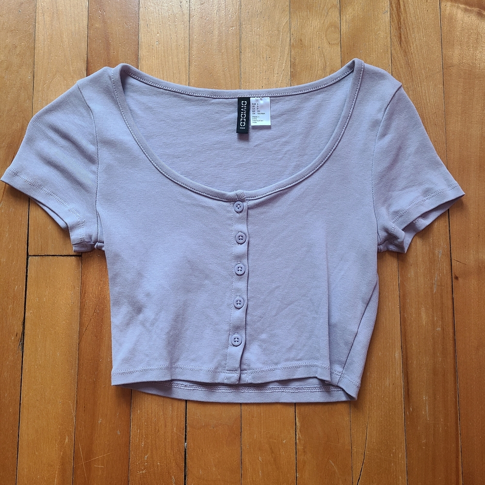 Lavender Button-Up Crop Top